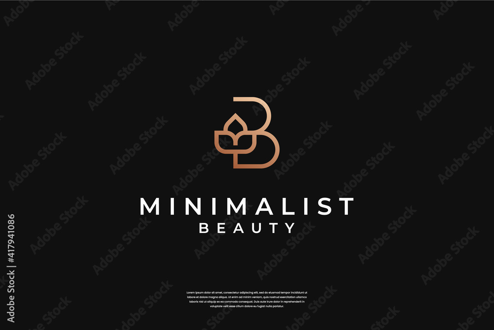 Minimalist elegant initial B and leaf logo design with line art style Minimalist elegant initial B and leaf logo design with line art style