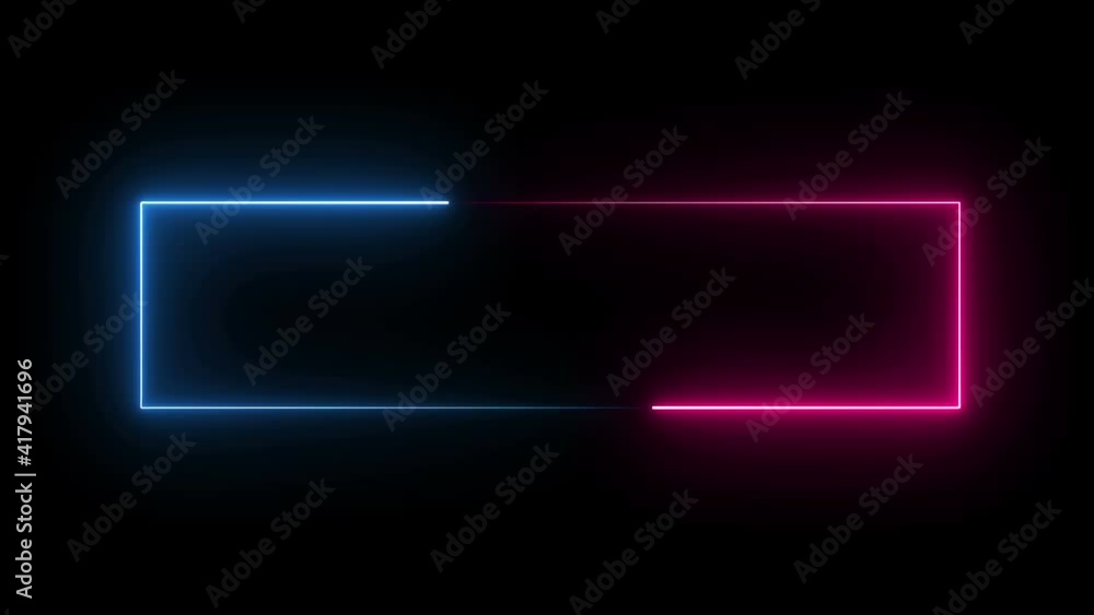 Animated Neon Glowing Frame on black background.two colors blue and purple. Animated Neon Glowing Frame on black background.two colors blue and purple.