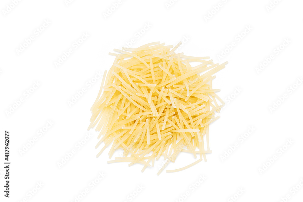 pasta vermicelli pile isolated on white background. dry vermicelli cut out