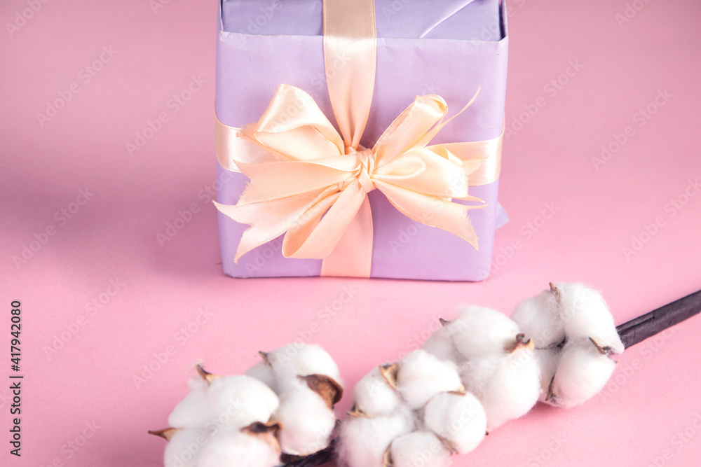 gift box with cotton branch gift box with cotton branch