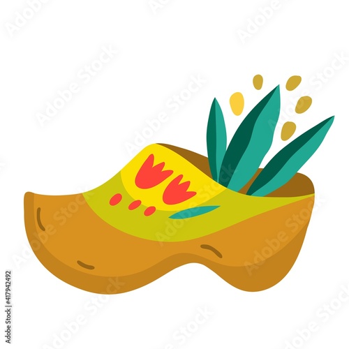 Vector Illustration of a Dutch Wooden Shoe. Vector image isolated on a white background. 