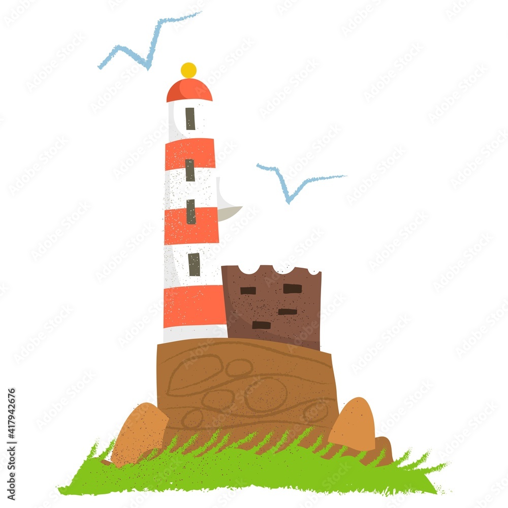 Vector Illustration of a Lighthouse. Vector image isolated on a white background. 