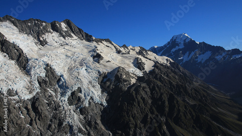 Mountain named the Footstool, glaciers and Mount Cook.