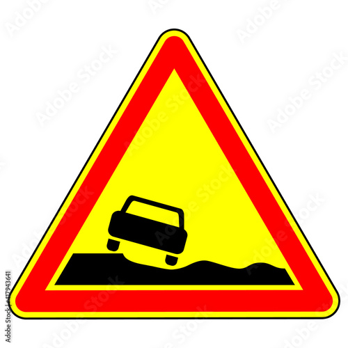 warning road sign dangerous roadside. traffic rules and safe driving. vector illustration.
