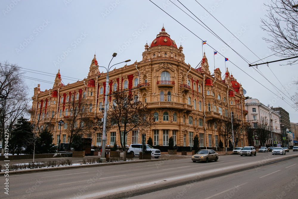 Central district of Rostov-on-Don. Beautiful architecture of historical buildings