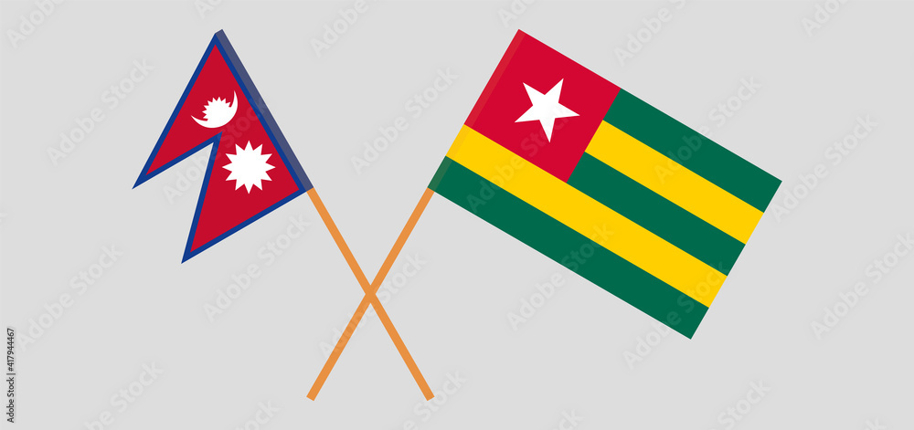 Crossed flags of Nepal and Togo. Official colors. Correct proportion Crossed flags of Nepal and Togo. Official colors. Correct proportion
