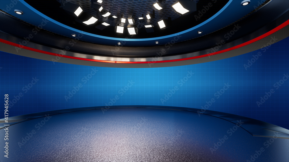 News Studio, Backdrop For TV Shows .TV On Wall.3D Virtual News Studio Background, 3d illustration	