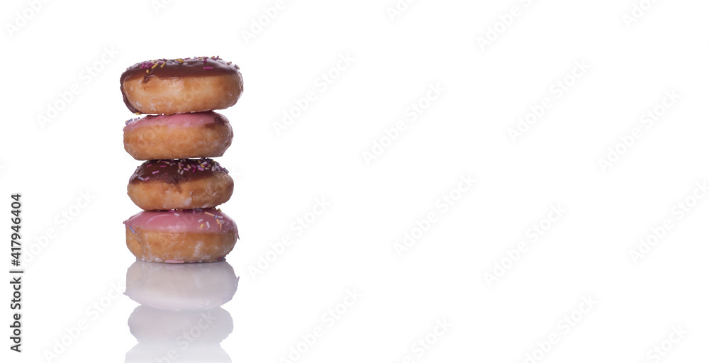 banner of four doughnuts on white background banner of four doughnuts on white background