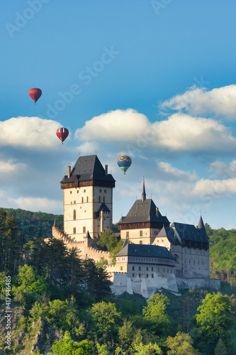 Karlstejn castle in the morning during sunrise photo