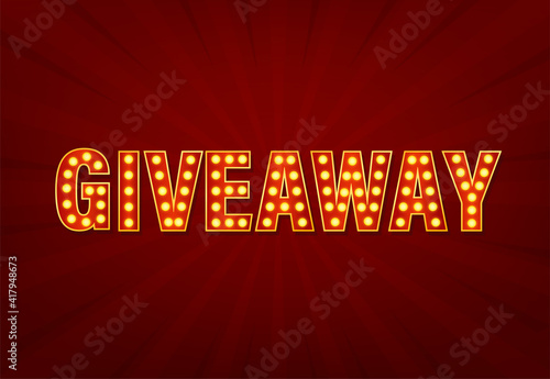 Illustration with giveaway light on dark background. Open gift box. Holiday gift surprise. Vintage template for promo design.