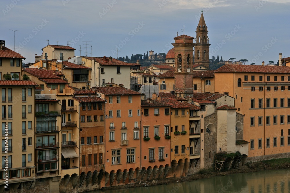 Florence, Italy. Shore of Arno river in historical centre. 