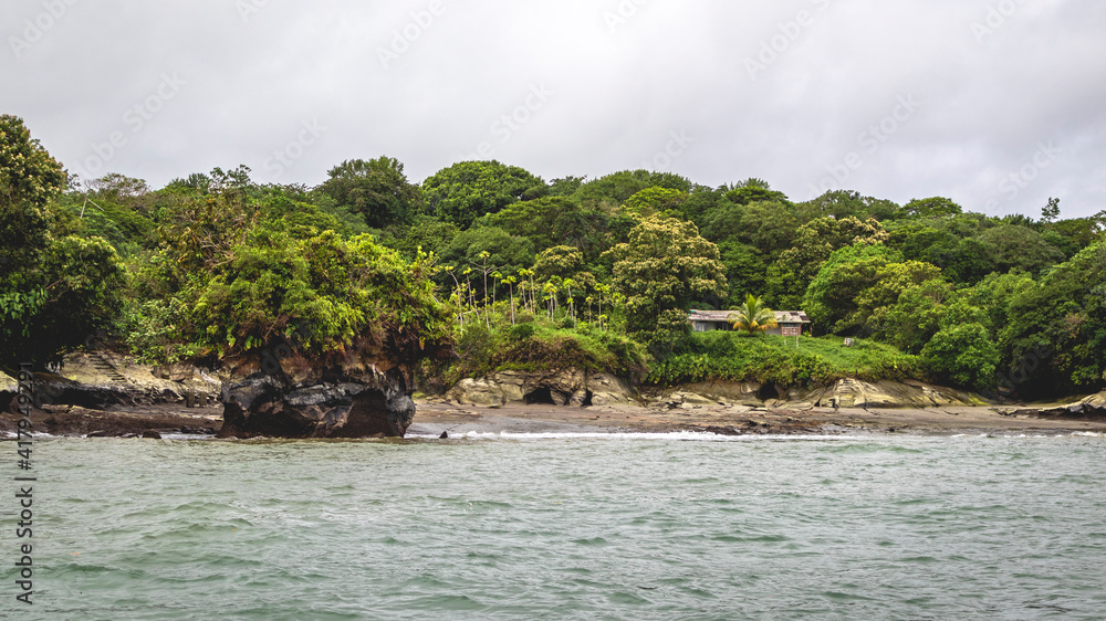 Coast and beaches, with forests and tropical jungles, in the Uramba National Natural Park in Buenaventura, Valle del Cauca, Colombia. Colombian Pacific. Pacific Ocean.