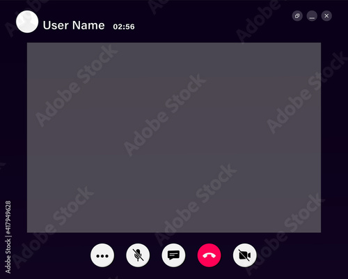 Mockup Videoconferencing and online meeting workspace vector page. Video Call screen template. Video call Interface for social communication app. Video conference. Stream, web chatting, online meeting