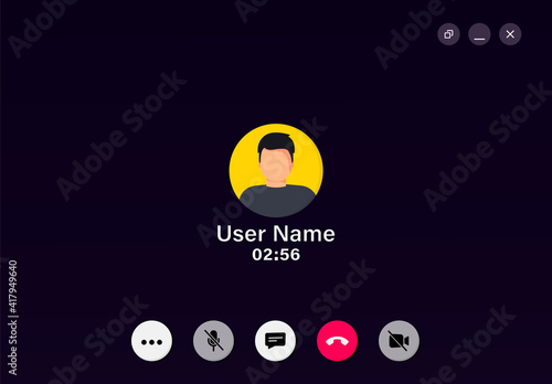 Mockup Videoconferencing and online meeting workspace vector page. Video Call screen template. Video call Interface for social communication app. Video conference. Stream, web chatting, online meeting