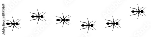 Art & IllustrationLine of worker ants marching in search. Silhouette Ants top view. Ant Logo template. Insect Symbol. Vector illustration