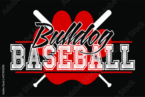 bulldog baseball team design with crossed bats and paw print for school, college or league