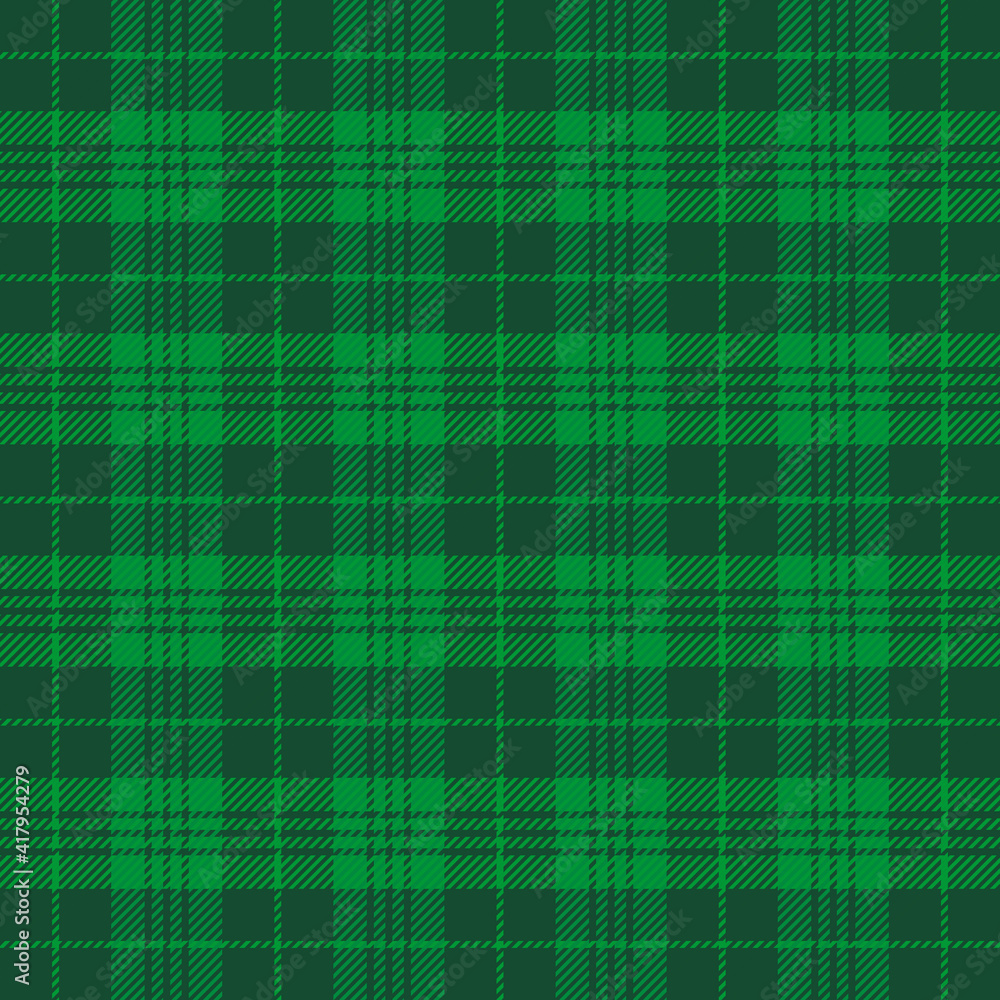 St. Patricks day tartan plaid. Scottish pattern in green and dark green cage. Scottish cage. Traditional Scottish checkered background. Seamless fabric texture. Vector illustration St. Patricks day tartan plaid. Scottish pattern in green and dark green cage. Scottish cage. Traditional Scottish checkered background. Seamless fabric texture. Vector illustration