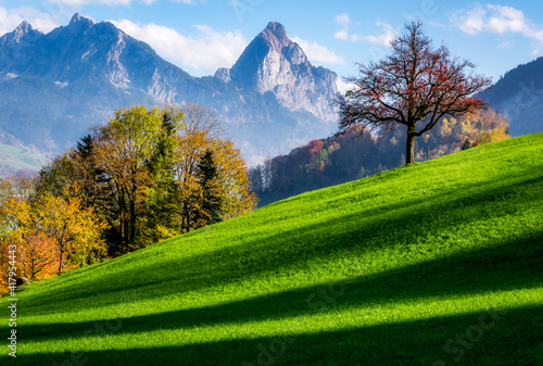 Grosser Mythen mountain landscape in autumn, Schwyz, Switzerland