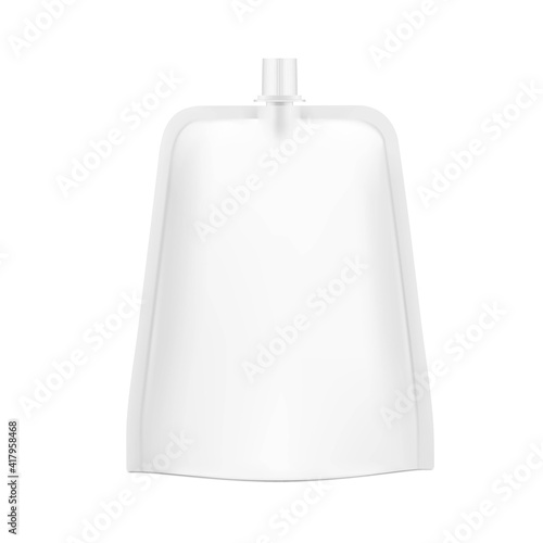 Pouch bag wide top mockup with ziplock isolated on white background. Vector illustration. Front view. Can be use for template your design, presentation, promo, ad. EPS10.	