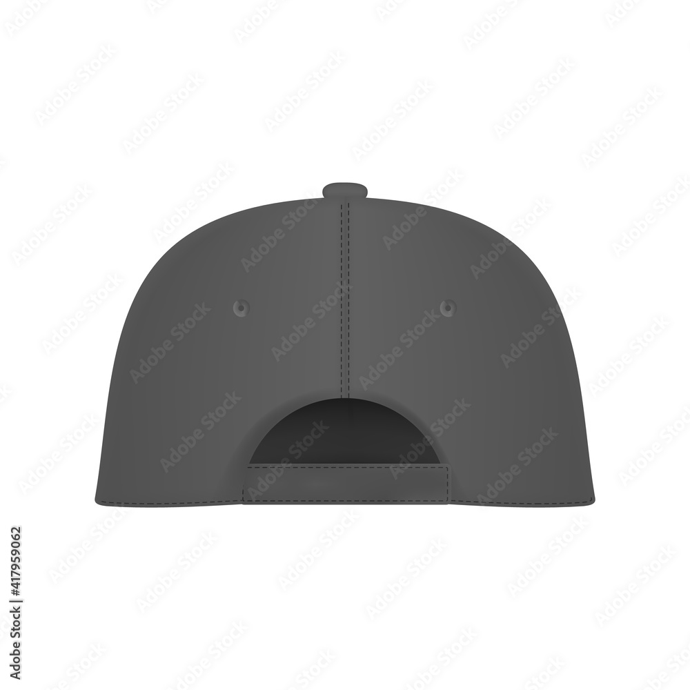 Baseball cap gray template. Design template closeup in vector. Realistic back view white baseball cap isolated on white background. Baseball cap gray template. Design template closeup in vector. Realistic back view white baseball cap isolated on white background.