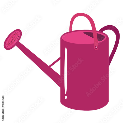 Garden metal watering can in fuchsia color vector illustration on the white background