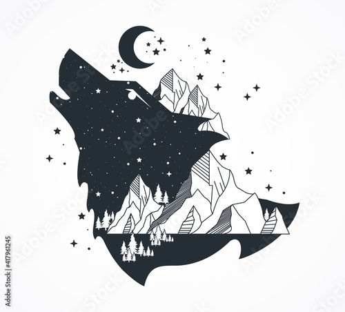 wolf and mountains