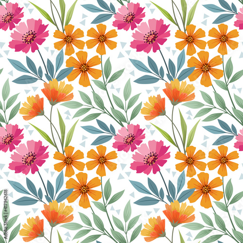 Colorful hand draw flowers seamless pattern for fabric textile wallpaper.