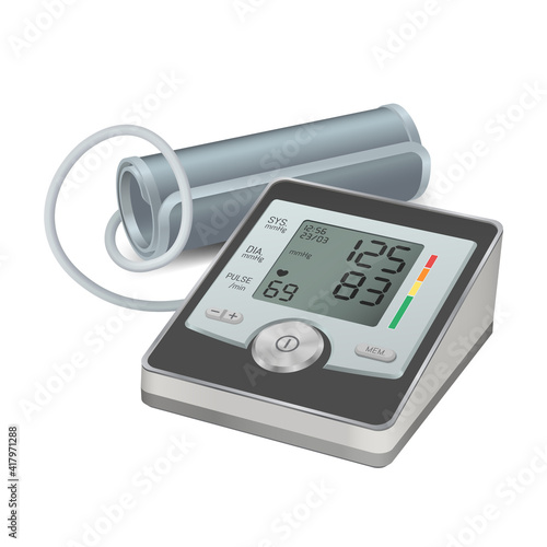 Sphygmomanometer realistic icon. Blood pressure monitor, gauge or sensor.
