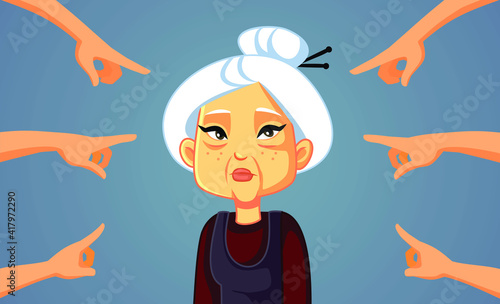 Hands Pointing to an Asian Senior Woman