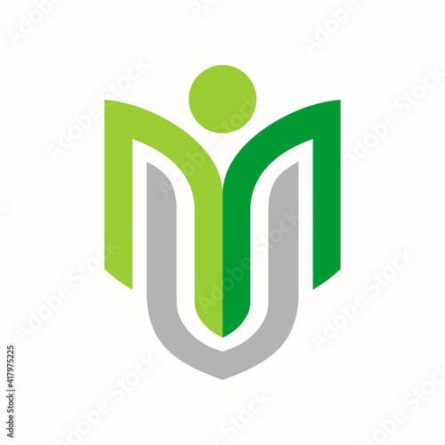 initials monogram MU letter with people icon logo design template vector