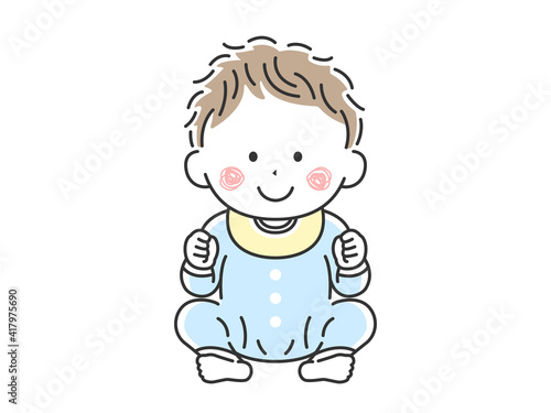 お座りをしているご機嫌な赤ちゃんのイラスト