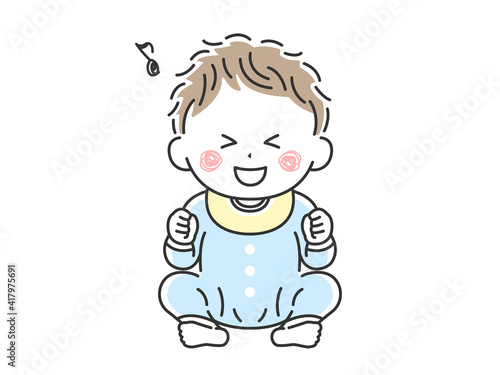 お座りをしているご機嫌な赤ちゃんのイラスト