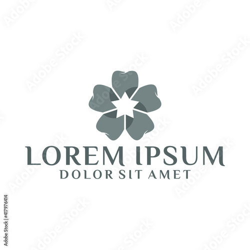 Dental medical logo template with modern geometric five tooth and star illustration in flat design monogram symbol