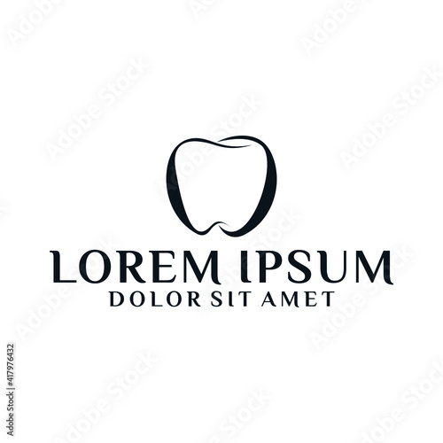 Initial letter C or CC logo template with dental negative space tooth line art illustration in flat design monogram symbol
