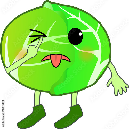 あっかんべーする可愛いキャベツのキャラクター