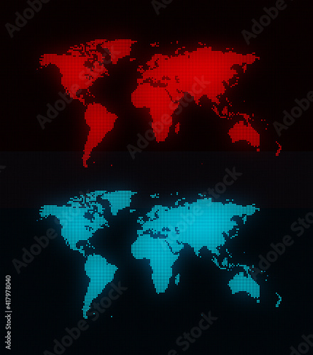 world map on red and blue, LED effect
