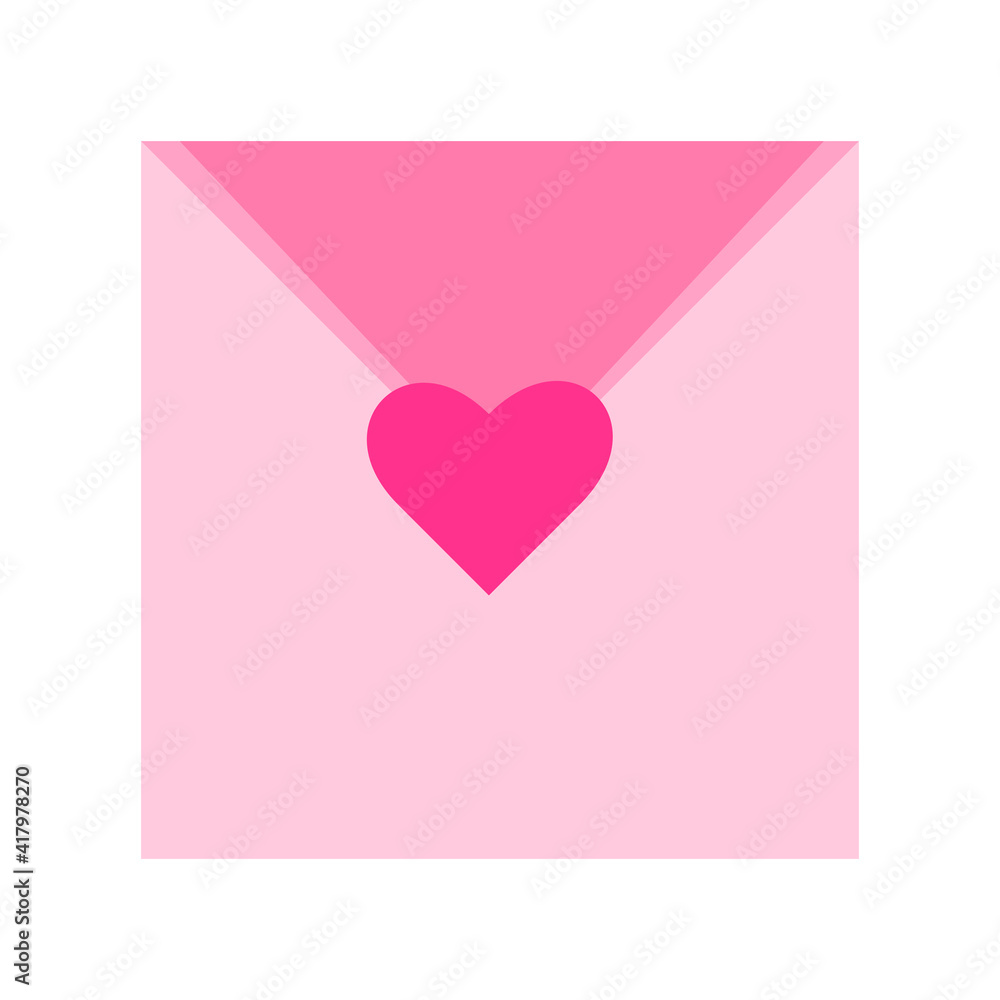 Cute pink envelope with heart isolated on a white background. Can be used as a message symbol. For wallpaper on a phone, for a print on a T-shirt, for an interior,  mugs, notebook, stickers. Vector