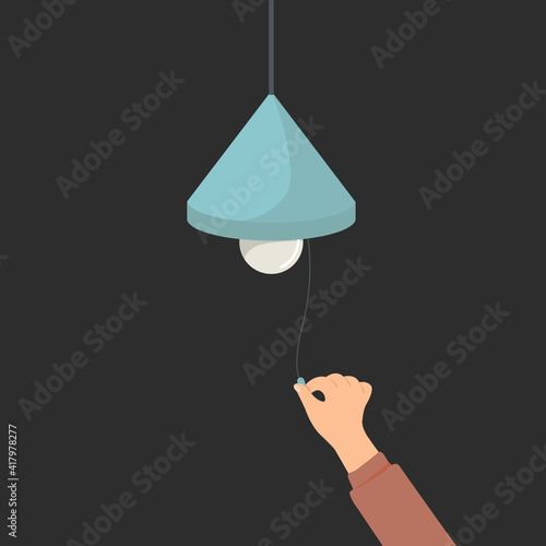 hand turn off the lamp for save electricity concept.