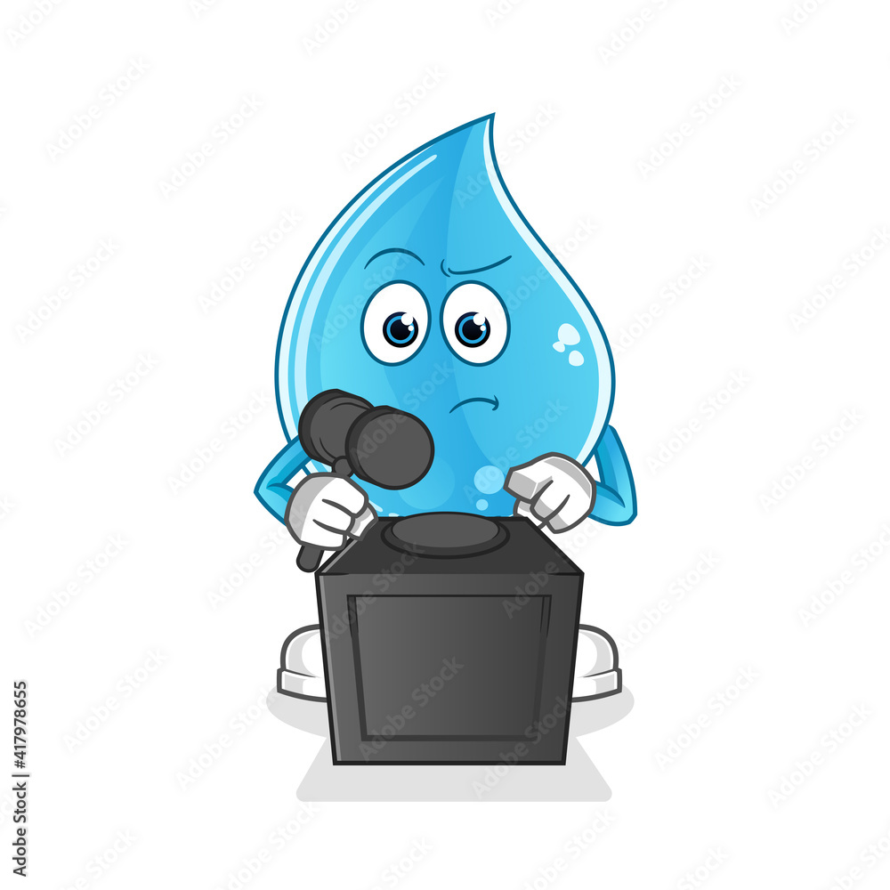 water drop judge holds gavel illustration. character vector water drop judge holds gavel illustration. character vector