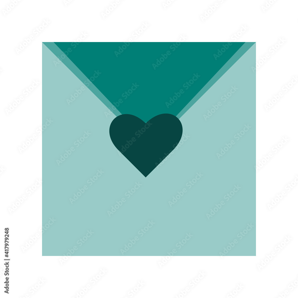 Cute slytherin dark green envelope with heart isolated on a white background. Can be used as a message symbol. For a print on a T-shirt, for an interior, mugs, notebook, stickers. Vector
