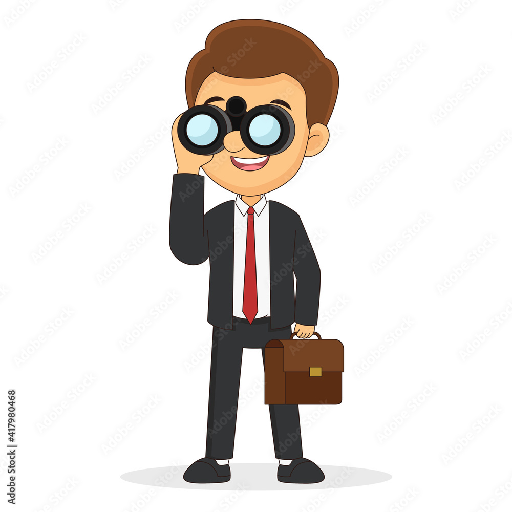 Businessman looking through binoculars searching for a job Businessman looking through binoculars searching for a job