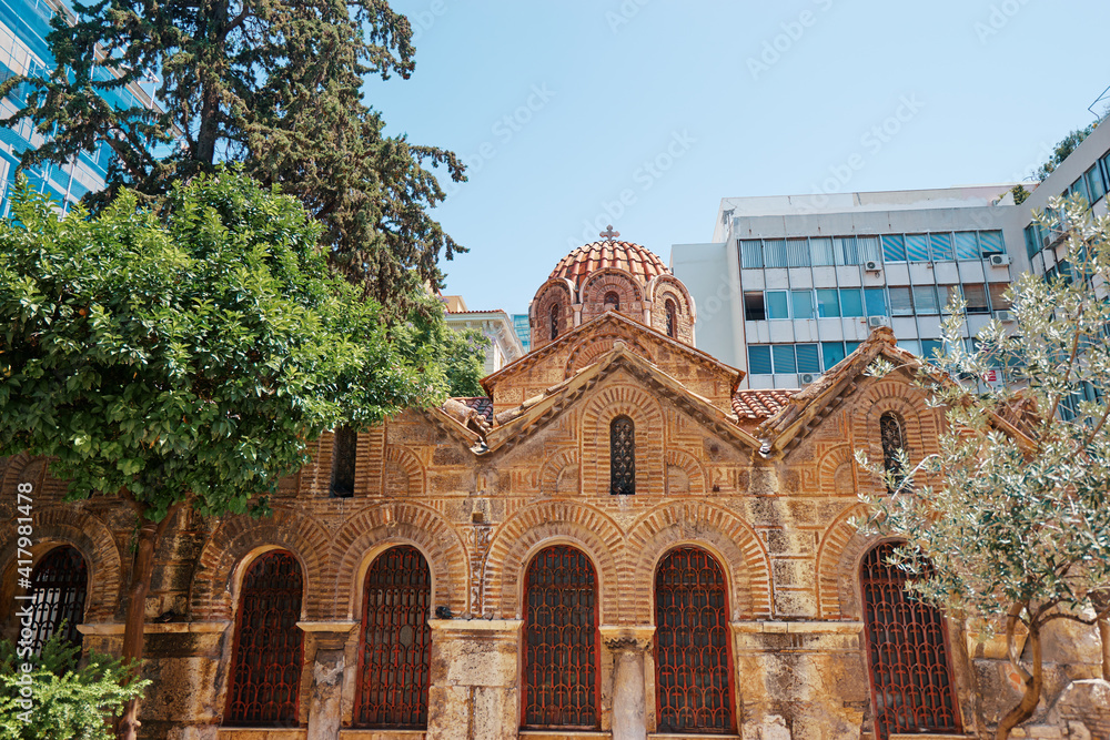Architectural details of Church of Panaghia Kapnikarea in Athens.