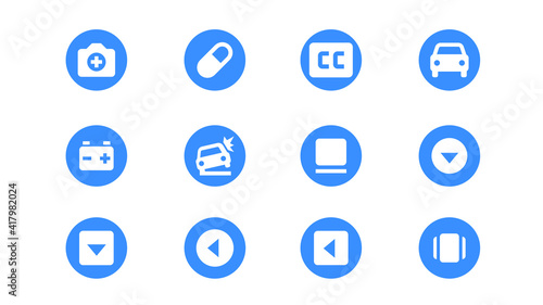 UI icon pack with blue circle isolated white Background