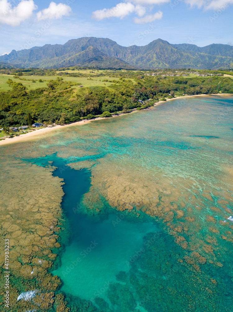 Fototapeta premium reef over Anini beach kauai