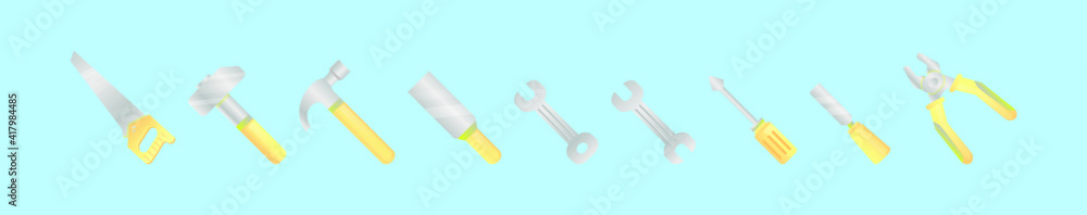 set of construction tools cartoon icon design template with various models. vector illustration isolated on blue background set of construction tools cartoon icon design template with various models. vector illustration isolated on blue background