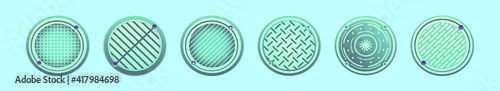 set of manhole cartoon icon design template with various models. vector illustration isolated on blue background