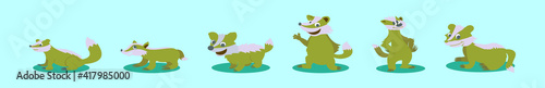 set of honey badger cartoon icon design template with various models. vector illustration isolated on blue background