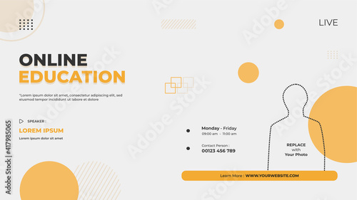Website banner template for Online Education, Online class program, Courses and other E-Learning with minimal background and Geometric shape