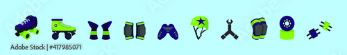set of roller derby cartoon icon design template with various models. vector illustration isolated on blue background