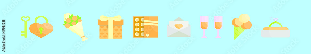set of valentine cartoon icon design template with various models. vector illustration isolated on blue background set of valentine cartoon icon design template with various models. vector illustration isolated on blue background